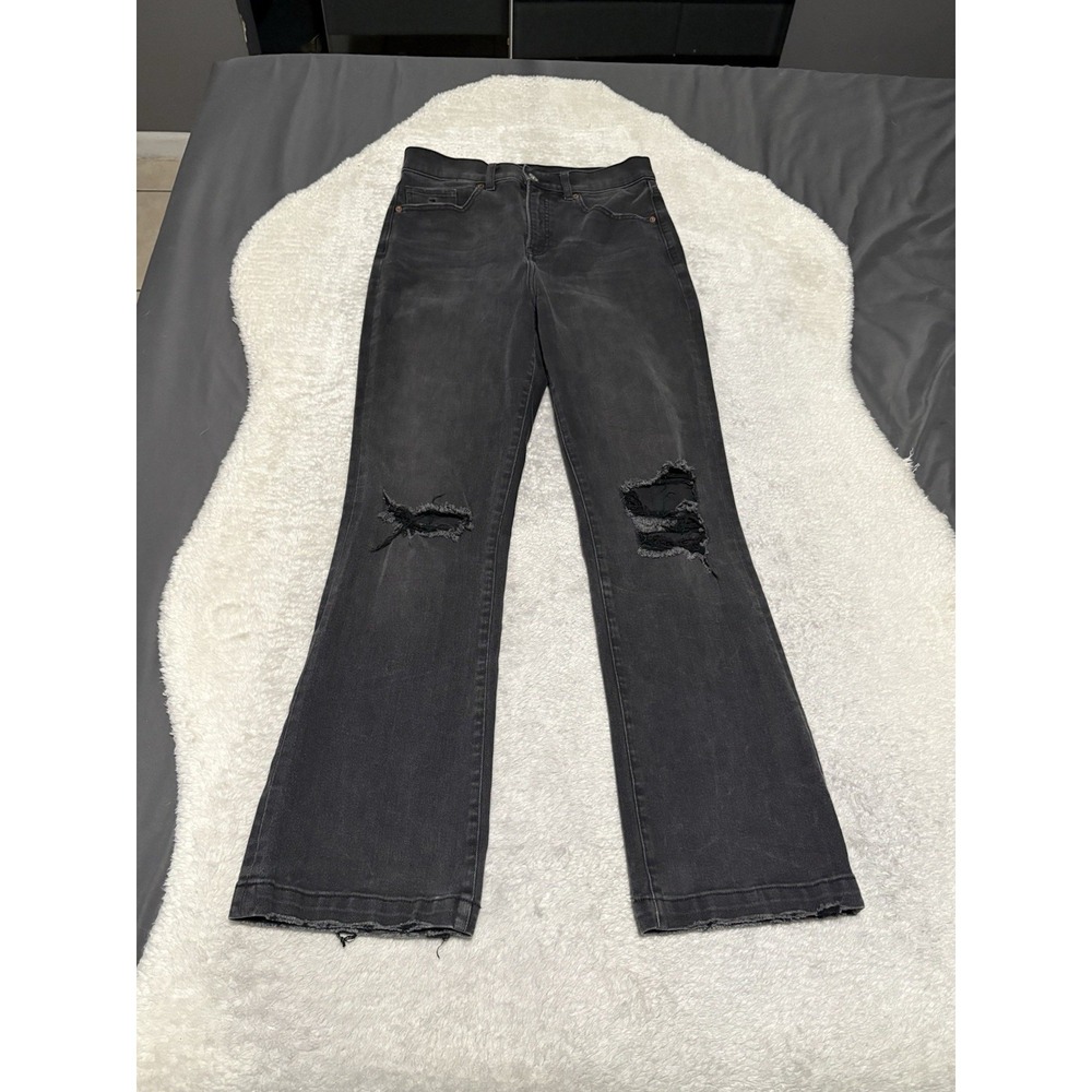 Express Women's 90s Boot High Rise Black Distressed Jeans Size 6R 28x31 Stretch